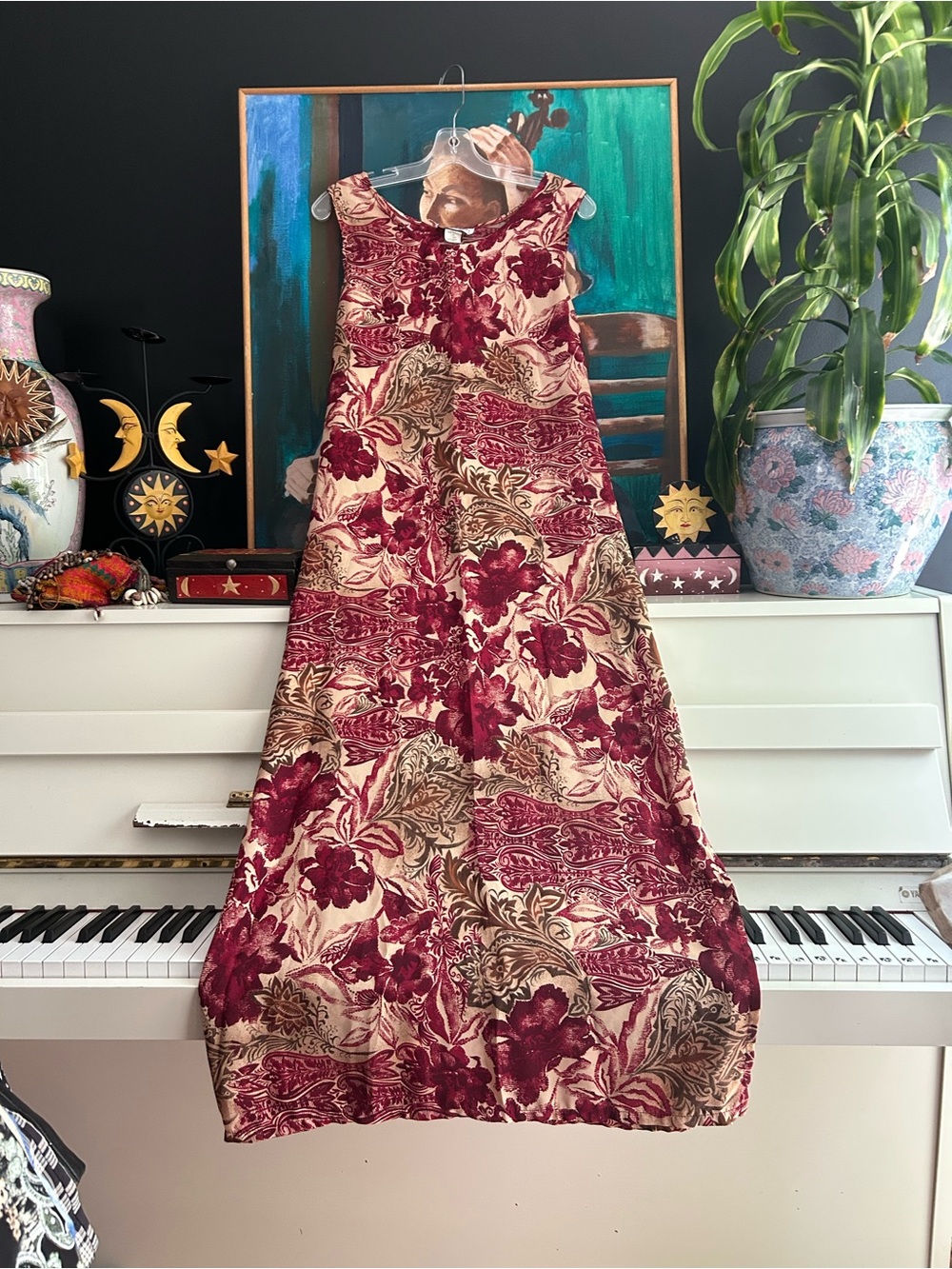 Brody Myles Women’s L Burgundy Floral Paisley Sleeveless Maxi Dress